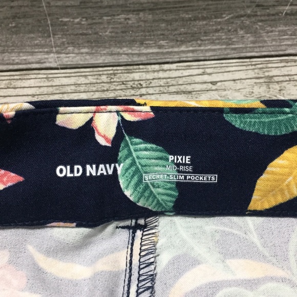 Old Navy Pixie Floral Pants Women’s 6 Navy Blue Mid Rise Stretch (Inseam 29) - Picture 9 of 9